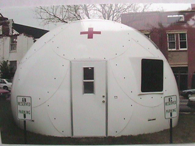 safety shelter with red cross from InterShelter Inc. to be used for disaster relief
