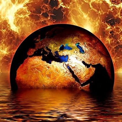 Earth on fire and underwater stock image